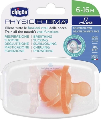 Picture of Chicco PhysioForma Luxe smoczek silikonowy uspokajajcy 6-16m Pomaraczowy 2szt.