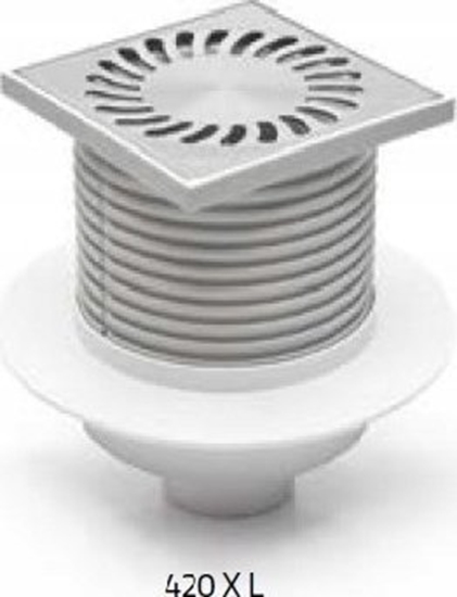 Picture of Chudej Dolny odpyw podogowy D50 wys.102÷156  122x122 kratka stal nierdzewna z konierzem kwadratowa