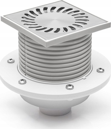 Picture of Chudej Dolny odpyw podogowy D50 wys.102÷156 122x122 kratka stal nierdzewna z flansz kwadratowa