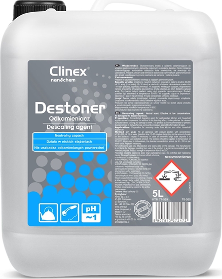 Picture of Clinex Koncentrat silny odkamieniacz do urzdze gastronomicznych CLINEX Destoner 5L Koncentrat silny odkamieniacz do urzdze gastronomicznych CLINEX Destoner 5L
