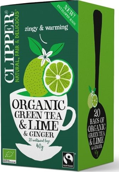 Изображение Clipper HERBATA ZIELONA Z LIMONK I IMBIREM FAIR TRADE BIO 40 g (20 x 2 g) - CLIPPER