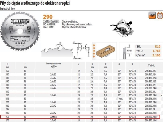 Picture of Griešanas disks kokam CMT 290; 250x2,8x30; Z24; 20°
