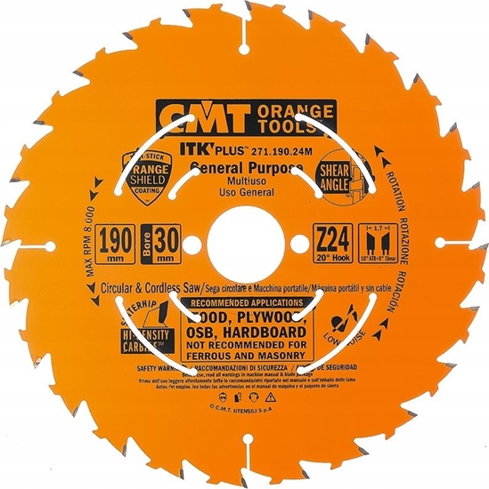 Изображение Griešanas disks kokam CMT 271; 190x1.7x30; Z24; 20°