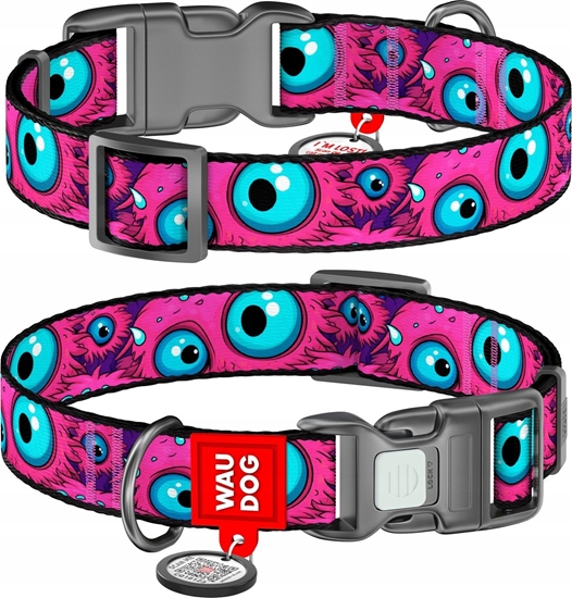 Изображение Collar WAU DOG OBROA NYLON Z ADRESÓWK QR 20mm/28-40cm MONSTER EYE