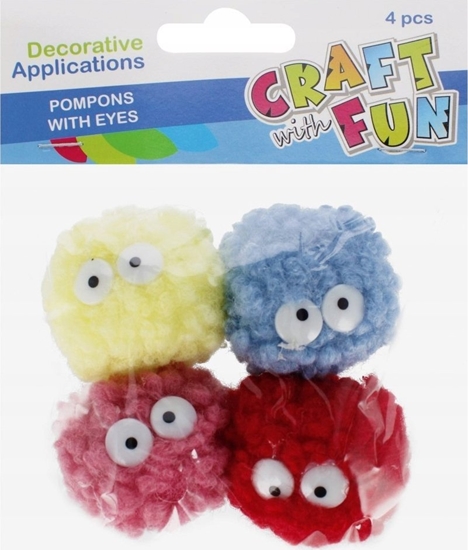 Изображение Craft with Fun OZDOBA DEK POMPON Z OCZAMI 4SZT 5CM MIX 12/144