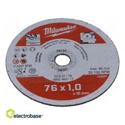 Picture of Cutting wheel | Ø: 76mm | Øhole: 10mm | metal,stainless steel | 5pcs.