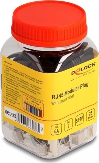 Picture of Delock RJ45 Modular Plug with strain relief Cat.6A, Cat.7 and bend protection boots 25 pcs set
