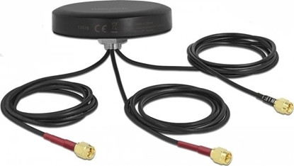 Attēls no Delock LTE MIMO Dual Band WLAN 802.11 ac/ax/a/h/b/g/n Antenna 3 x SMA plug RG-174 1 m screw mounting outdoor black
