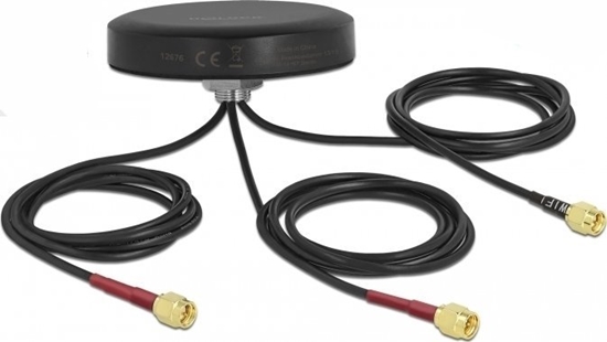 Picture of Delock LTE MIMO Dual Band WLAN 802.11 ac/ax/a/h/b/g/n Antenna 3 x SMA plug RG-174 1 m screw mounting outdoor black