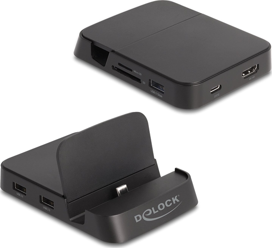 Picture of Delock Smartphone Docking Station 4K with integrated holder - HDMI / USB / Hub / SD / Micro SD for Android or Windows