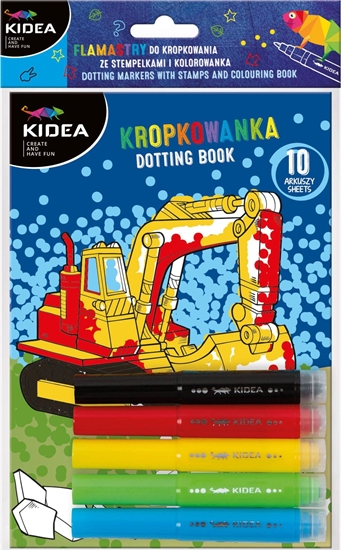 Изображение Derform Kolorowanka z flamastrami do malowania kropkami ze stempelkami Pojazdy KIDEA