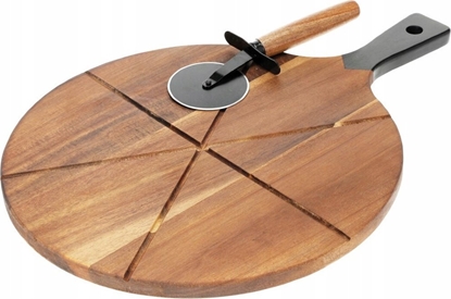 Attēls no Deska do krojenia Excellent Houseware Deska do pizzy drewniana okrga z noem 30 cm 2 el.