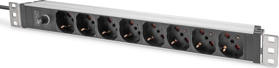 Изображение Digitus Socket strip with aluminum profile and back-up fuse, 8-way Italian output, 2 m cable IEC C14 plug
