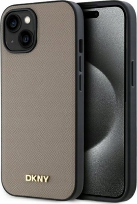 Изображение DKNY DKHMP15SPGHLME iPhone 15 6.1" beige/beige hardcase Grained Metal Logo MagSafe