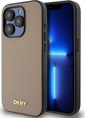 Изображение DKNY DKHMP15XPGHLME iPhone 15 Pro Max 6.7" beige/beige hardcase Grained Metal Logo MagSafe