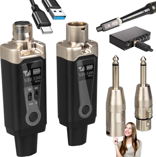 Изображение DNA WXLR1 bezprzewodowy system transmisji audio UHF USB-C +48V Phantom 2x adapter XLR/jack 6,35 mm zestaw