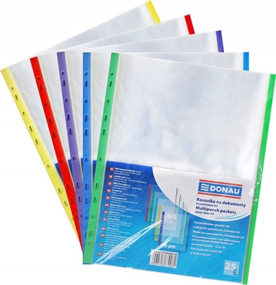 Picture of Donau Koszulki na dokumenty DONAU, PP, A4, krystal, 40mikr., kolorowy brzeg - mix kolorów, 25szt. z koloru (mix w kartonie)