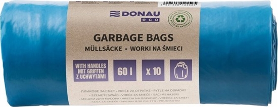 Picture of Donau Worki na mieci DONAU ECO, z uchwytami Knoties, 60l, 10 szt., niebieskie