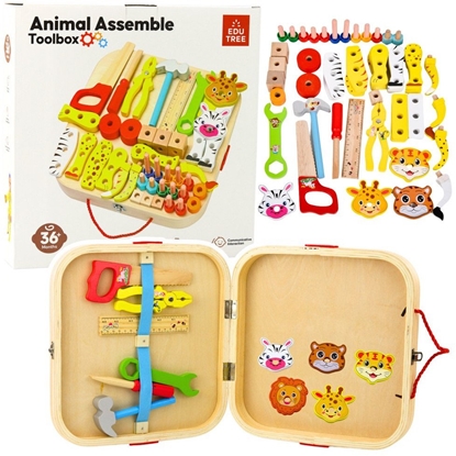 Attēls no Drewniany Zestaw Majsterkowicza Zwierzta Do Skrcania W Walizce 59el LEAN Toys