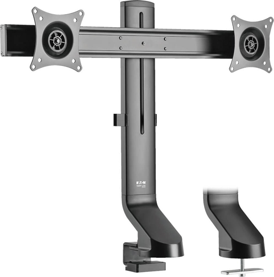 Picture of Eaton Tripp Lite Dual-Display Monitor Arm with Desk Clamp and Grommet - Height Adjustable, 17" to 27" Monitors - Befestigungskit - fur 2 LCD-Displays - Stahl - Schwarz - Bildschirmgrosse: 43.2-68.6 cm (17"-27") - Klemmmontage, Tulle, Tischmontage