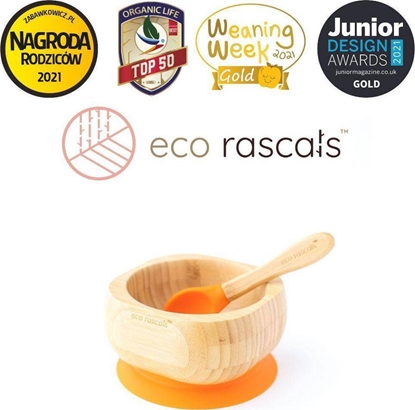 Attēls no ECO RASCALS ECORASCALS Miseczka Bambusowa gboka pomaraczowa zprzyssawk i yeczk one size