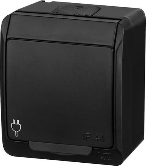 Изображение Elektro-Plast HERMES IP44 gniazdo natynkowe pojedyncze z uziemieniem 2P+Z czarne 0321-09