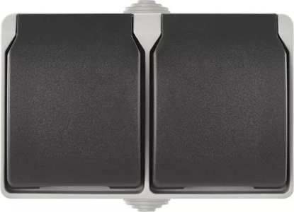 Изображение Emos Gniazdo podwójne Emos A1397.1 IP44 szaro-czarne