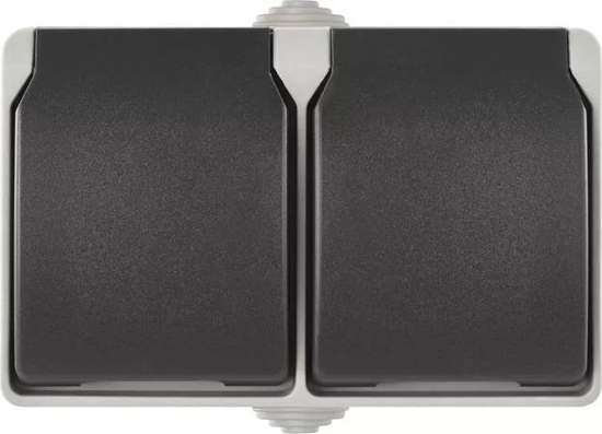 Изображение Emos Gniazdo podwójne Emos A1397.1 IP44 szaro-czarne