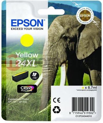 Изображение Epson Elephant Singlepack Yellow 24XL Claria Photo HD Ink