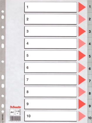 Изображение Esselte PRZEKADKI 1-10 PLASTIKOWE ESSELTE PP A4 NUMERYCZNE SZARE