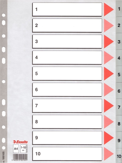 Изображение Esselte PRZEKADKI 1-10 PLASTIKOWE ESSELTE PP A4 NUMERYCZNE SZARE