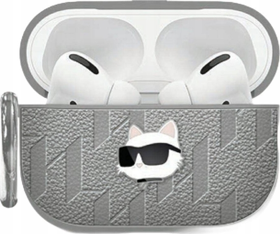 Изображение Etui Karl Lagerfeld Monogram Choupette Head do Apple AirPods 4 srebrny