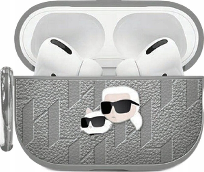 Attēls no Etui Karl Lagerfeld Monogram Karl & Choupette Head do Apple AirPods 4 srebrny