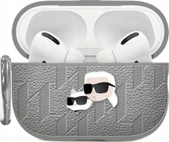 Изображение Etui Karl Lagerfeld Monogram Karl & Choupette Head do Apple AirPods 4 srebrny
