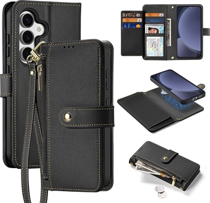 Attēls no Etui skórzane Dux Ducis Lawa na Samsung Galaxy S25+ z odczanym portfelem magnetycznym - czarne