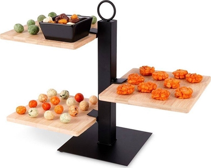 Изображение Excellent Houseware Patera 3-poziomowa z miseczka drewniana metalowa 32x32x26,5 cm