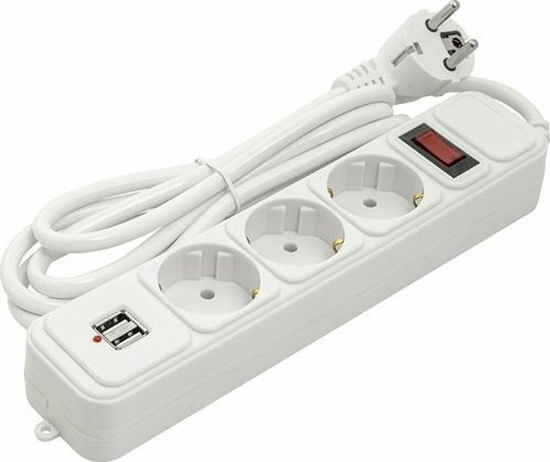 Picture of EXD Buitinis ilgiklis 1.8m, 3 lizdai + 2 USB, su jungikliu