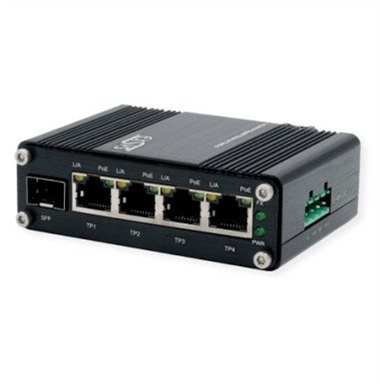 Picture of EXSYS EX-62020PoE 4-portowy przemysowy przecznik Ethernet, PoE 1-portowy 100/1000Fx SFP