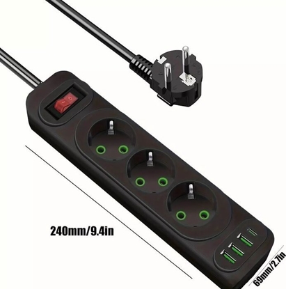 Изображение F23U 2m extension cord with 3 Sockets + 3 USB + 1 USB-C