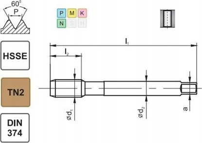 Изображение Fanar GWINTOWNIK M12x1,25 DIN-374B (6H) HSSE TIN 800X