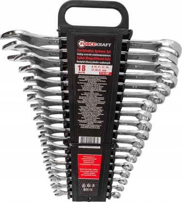 Изображение Forcekraft Klucze pasko-oczkowe, zestaw 18el. (8- 19,21,22,24,27,30,32mm) w plastikowym uchwycie