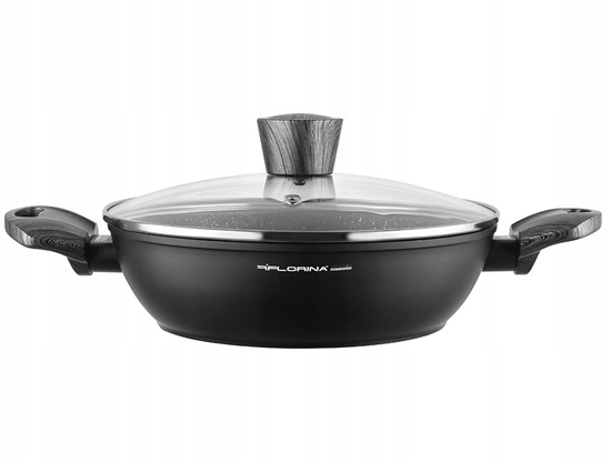 Изображение GARNEK BONO 24 CM 2,5L. Z POKRYWK, NISKI, IND. by M.G. (CZARNY, POWOKA IMITUJCA KAMIE, UCHWYT CZARNY)