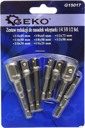 Attēls no Geko ZESTAW REDUKCJI DO NASADEK WKRTARKI 1/4 3/8 1/2 8EL.(25/100) G15017 GEKO