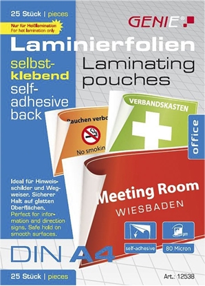 Picture of Genie GENIE Laminiertaschen 25 A4 selbstklebend 80 Mic.
