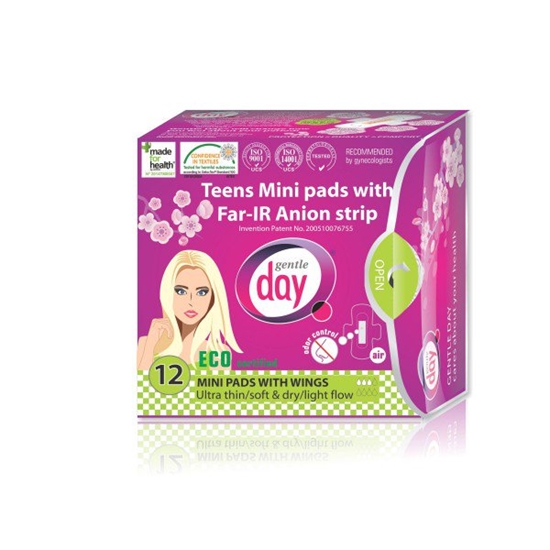 Picture of Gentle Day Podpaski ekologiczne Teens Mini z paskiem anionowym ze skrzydekami 12szt