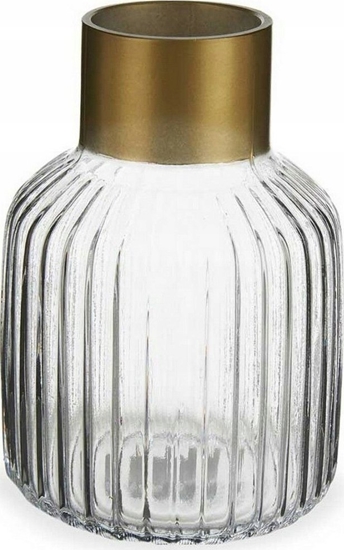 Изображение Gift Decor Wazon Paski Zoty Przezroczysty Szko (12 x 18 x 12 cm)