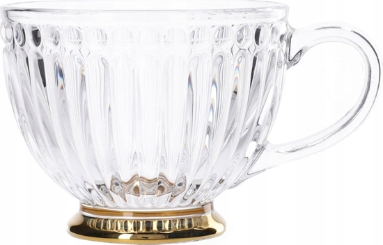 Изображение Glass cup Homla BARREL with stripes and a golden base, 360 ml