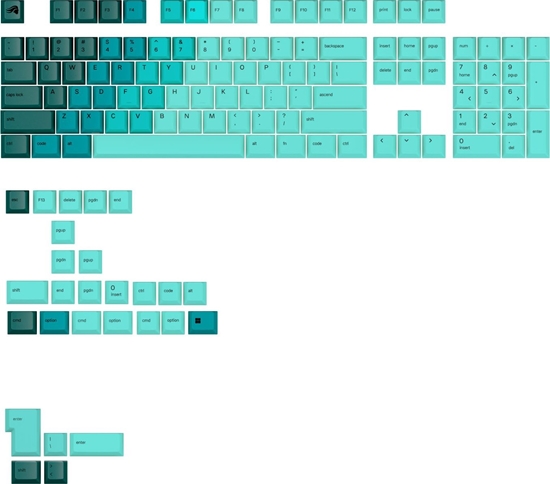 Picture of Glorious Glorious GPBT Gradient Keycaps, ANSI Layout (US), PBT, Dye-Sub - RainforestGlorious GPBT Gradient Keycaps - Rainforest - US - Retail