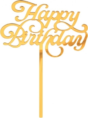 Изображение GoDan Dekoracja akrylowa na tort Happy Birthday zota