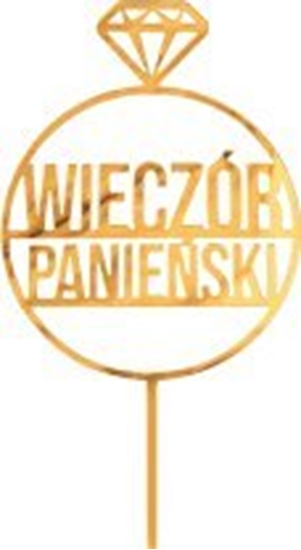 Изображение GoDan Dekoracja akrylowa na tort Wieczór Panieski, zota, 10x18 cm one size